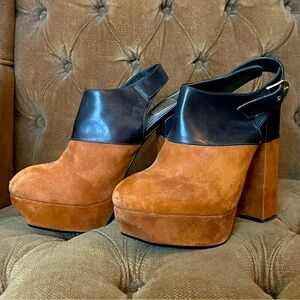 DOLCE VITA Joanna Brown Suede Black High Heeled Platform Clogs Womens Sz 9